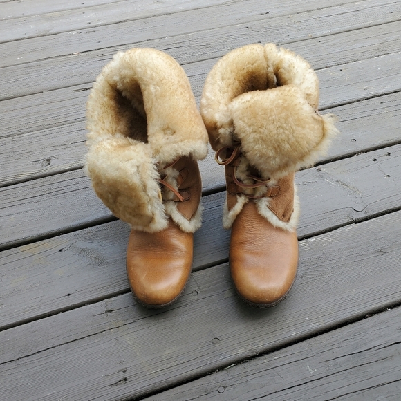 Born Nome Camel Honey Tan Suede Leather Shearling Rancher Eskimo Boho Boots 10 - Picture 5 of 9